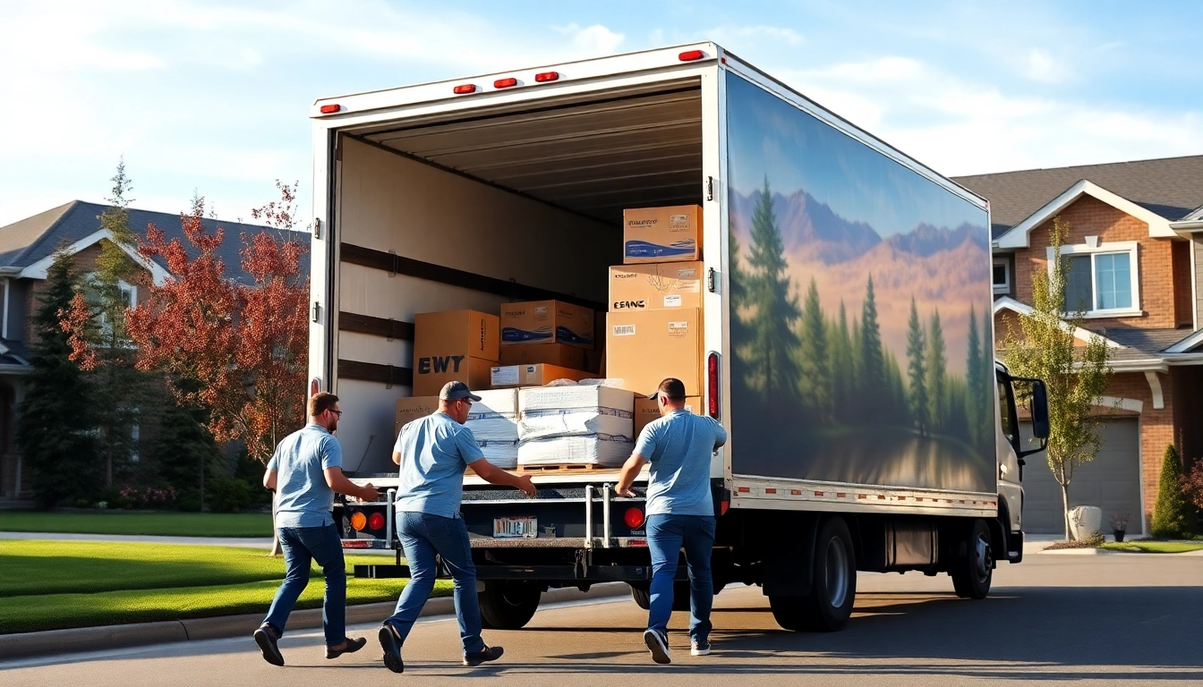 Calgary house movers unloading a truck in a scenic Calgary neighborhood, showcasing trusted residential moving services.