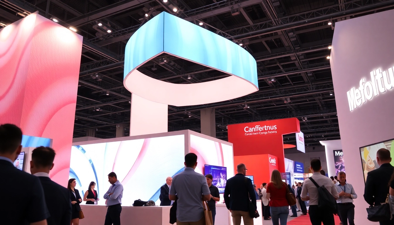High-quality tradeshow displays showcasing vibrant signage at a busy trade show