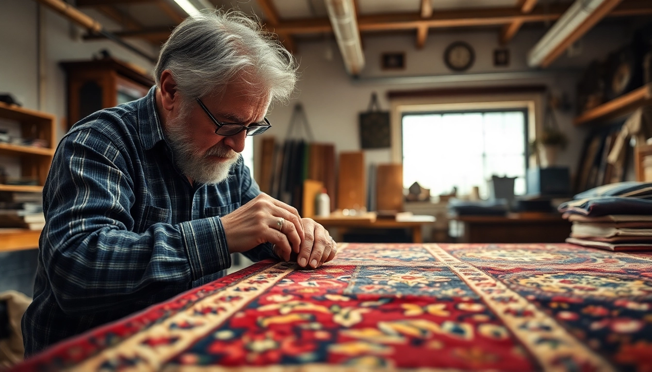 Professional team performing Restauro Tappeti Milano restoration on a detailed oriental rug