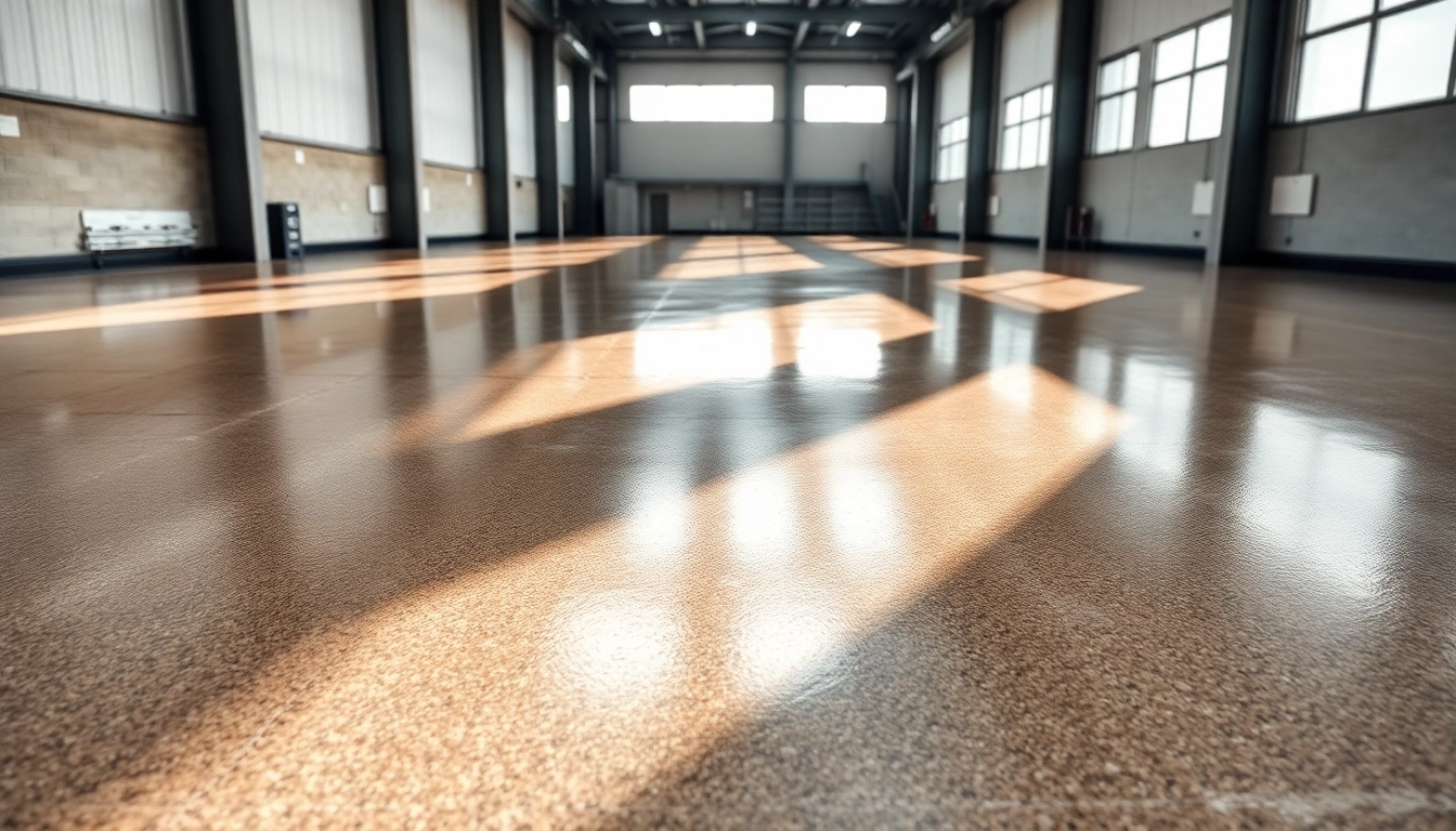 Professional epoxy resin floor application showcasing a durable, glossy surface in a modern